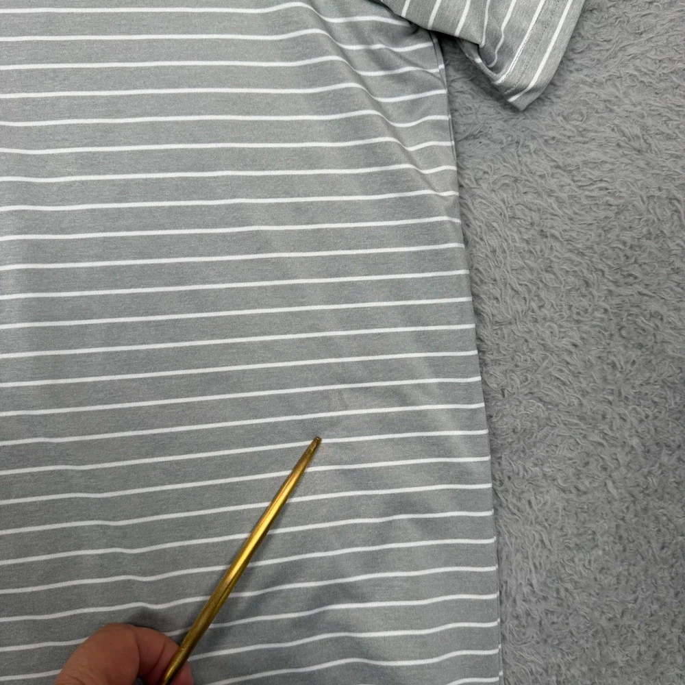 Polo Ralph Lauren Performance Mens XXL Grey White Striped Classic Fit Polo Shirt